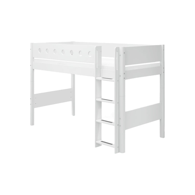 Flexa. White semi-high bed with straight ladder - 210cm - White