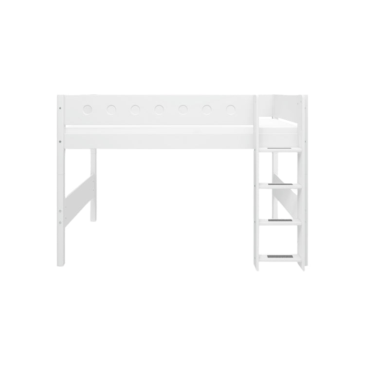 Flexa. White semi-high bed with straight ladder - 210cm - White