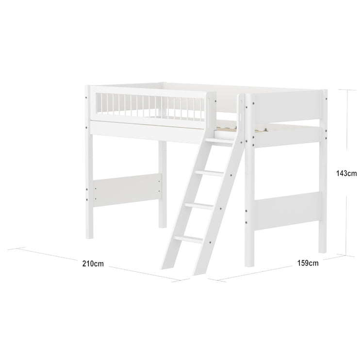 Flexa. Κρεβάτι ημίψηλο White με κεκλιμένη σκάλα και προστατευτικό crossbar