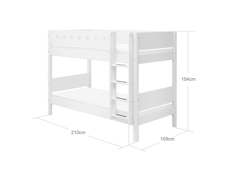 Flexa. White bunk bed with straight ladder - 210cm - White