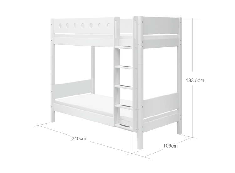 Flexa. White high bunk bed with straight ladder - 210cm - White