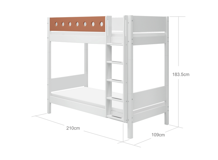 Flexa. White high bunk bed with straight ladder - 210cm - White