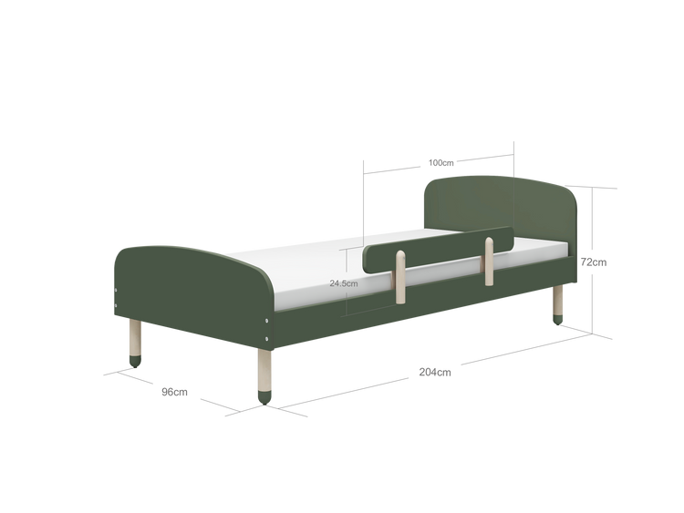 Flexa. Single bed Dots with safety rail - 204cm - Dark green