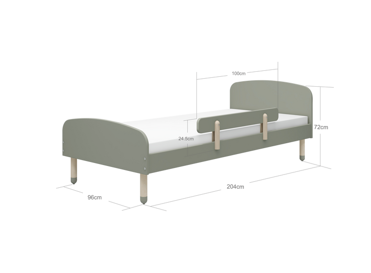 Flexa. Single bed Dots with safety rail - 204cm - Light green