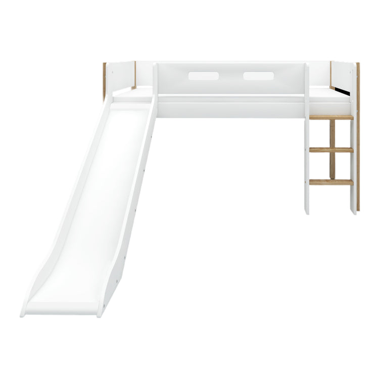 Flexa. Nor mid-high bed with straight ladder and slide - 210cm - White / Oak