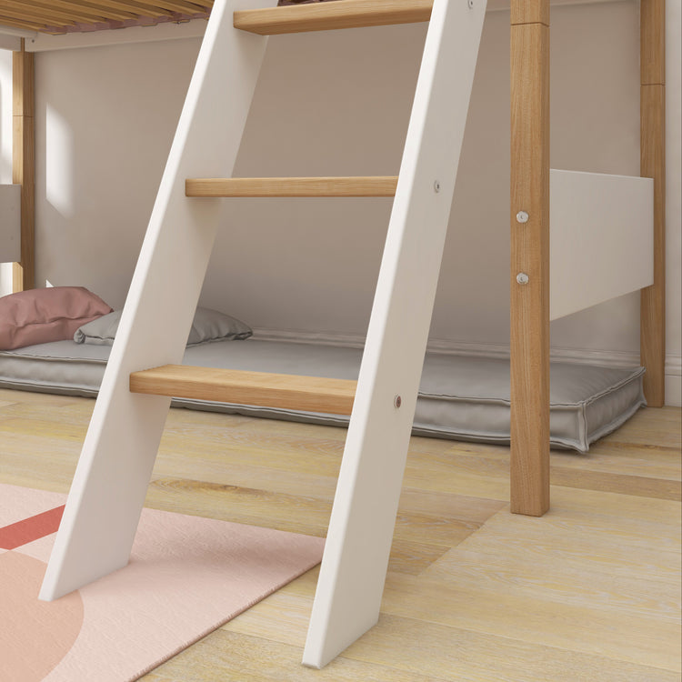 Flexa. Nor semi-high bed with slanting ladder - 210cm - White / Oak