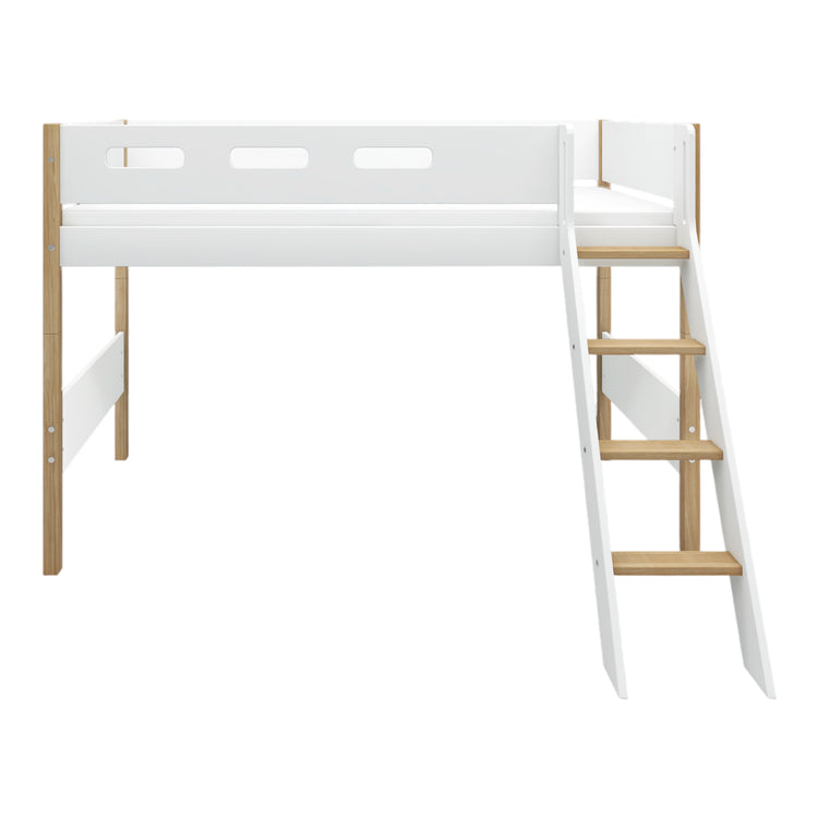 Flexa. Nor semi-high bed with slanting ladder - 210cm - White / Oak