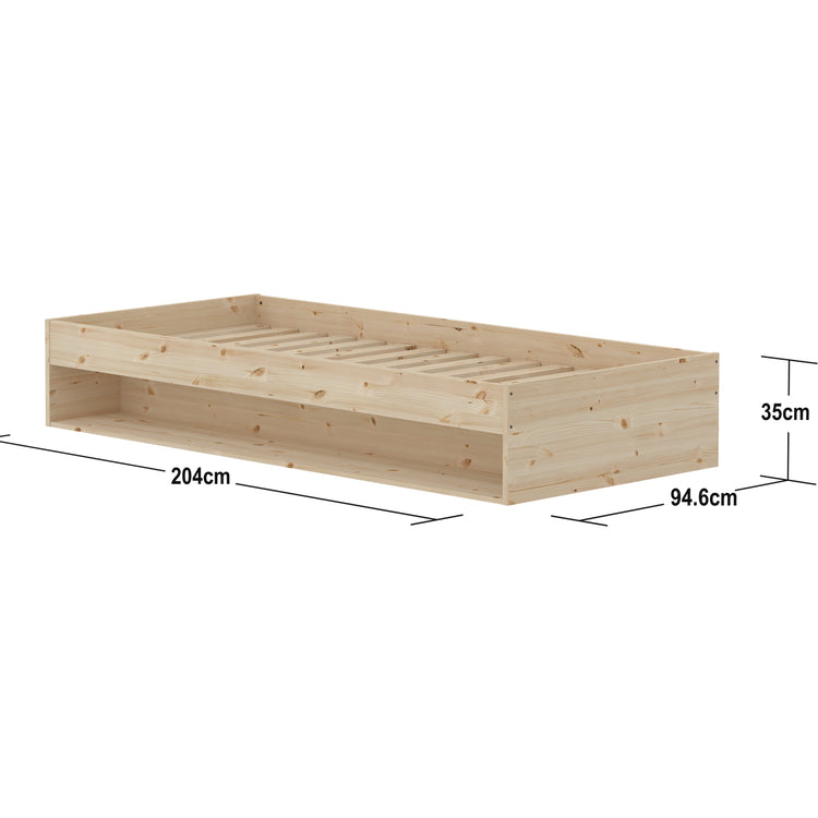 Flexa. Single Bed Grow 90x200 w. Shelf untr. Pine