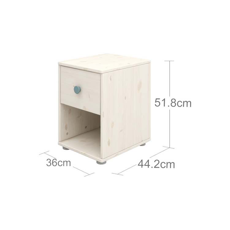 Flexa. Classic chest with 1 drawer with light teal knobs - White washed