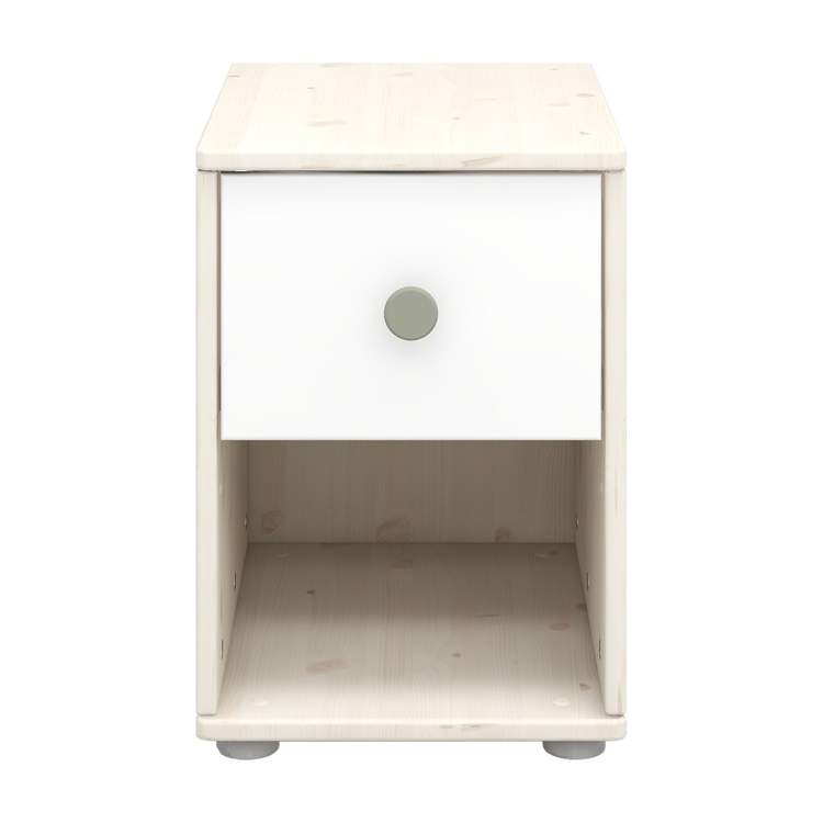 Flexa. Classic chest with 1 drawer with natural green knobs - White washed