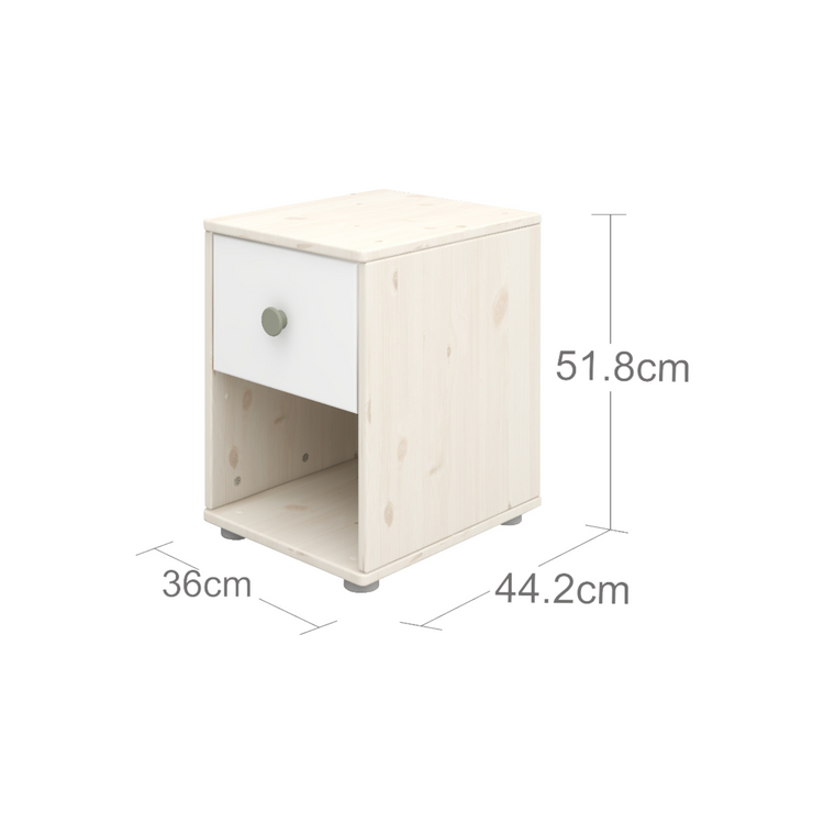 Flexa. Classic chest with 1 drawer with natural green knobs - White washed