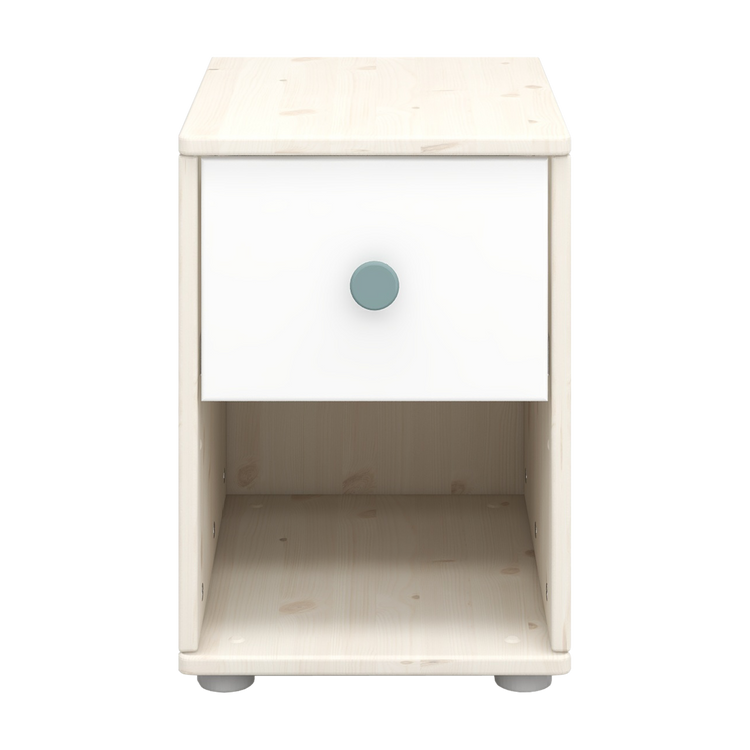 Flexa. Classic chest with 1 drawer with light teal knobs - White washed