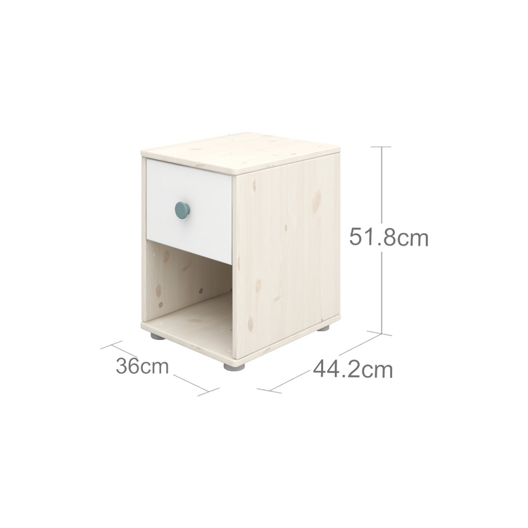 Flexa. Classic chest with 1 drawer with light teal knobs - White washed