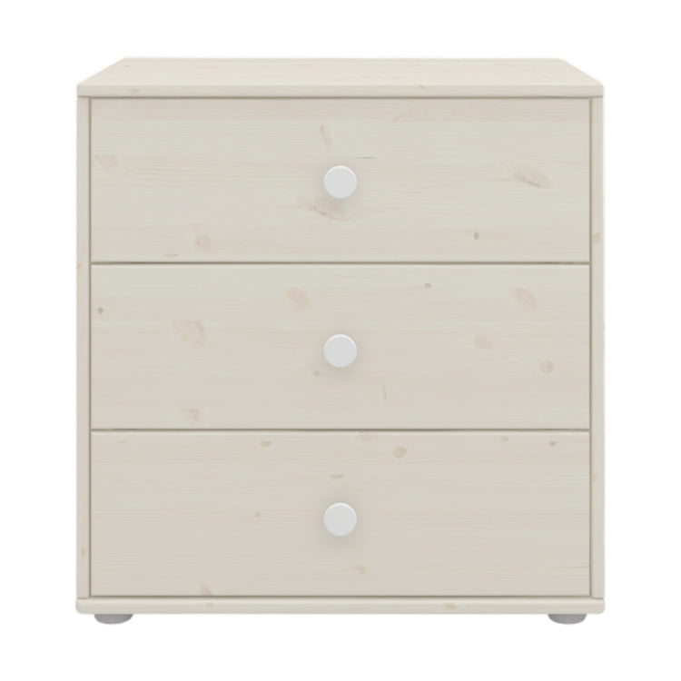 Flexa. Classic chest with 3 drawers and white knobs  - White washed