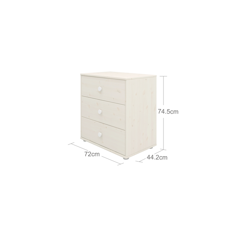 Flexa. Classic chest with 3 drawers and white knobs  - White washed