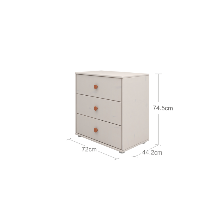 Flexa. Classic chest with 3 drawers and blush knobs  - Grey washed