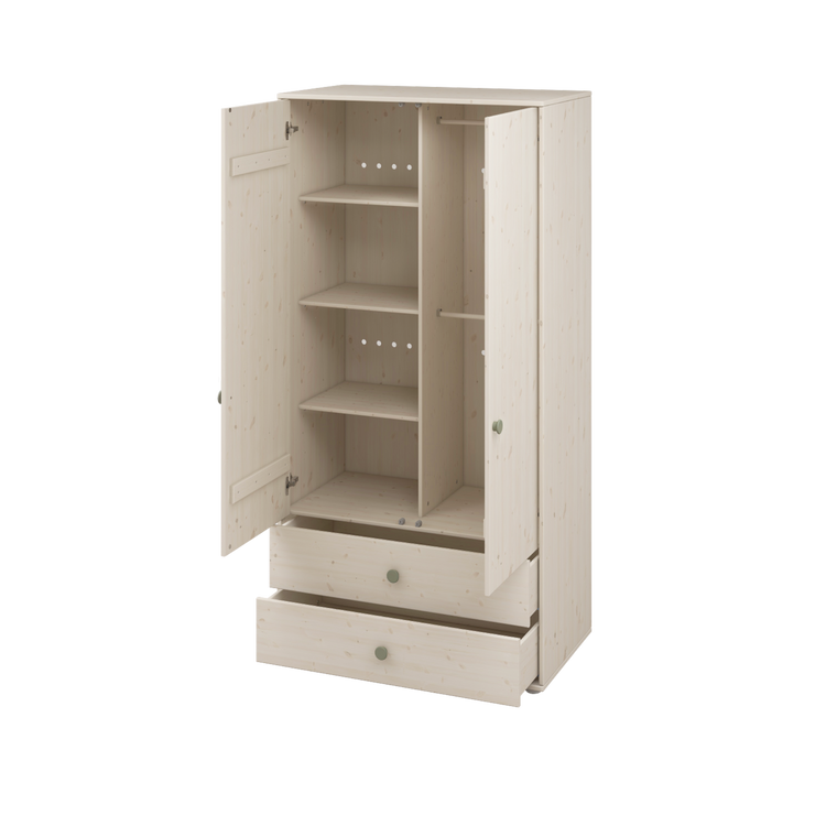 Flexa. Classic wardrobe with extra high and natural green knobs - White washed