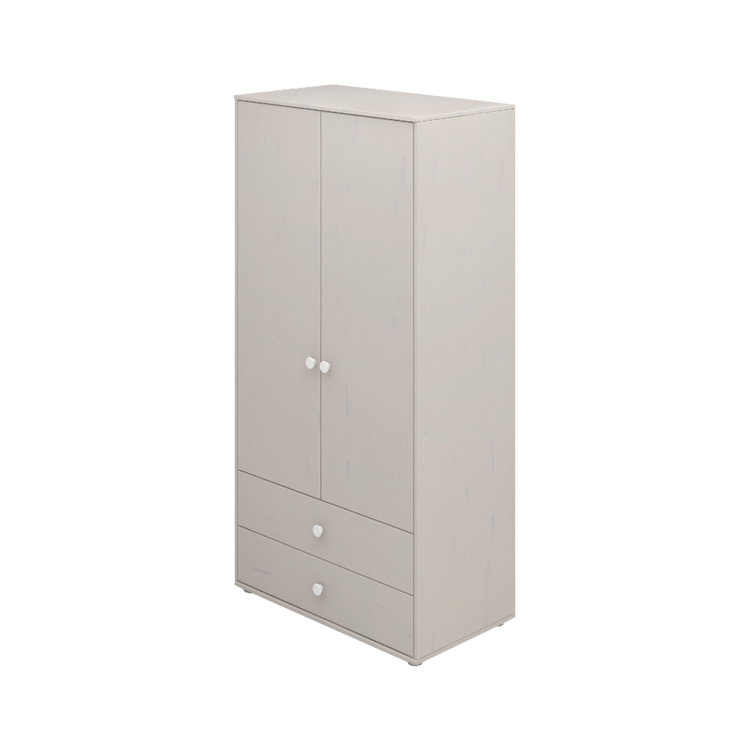 Flexa. Classic wardrobe with extra high and white knobs - Grey washed