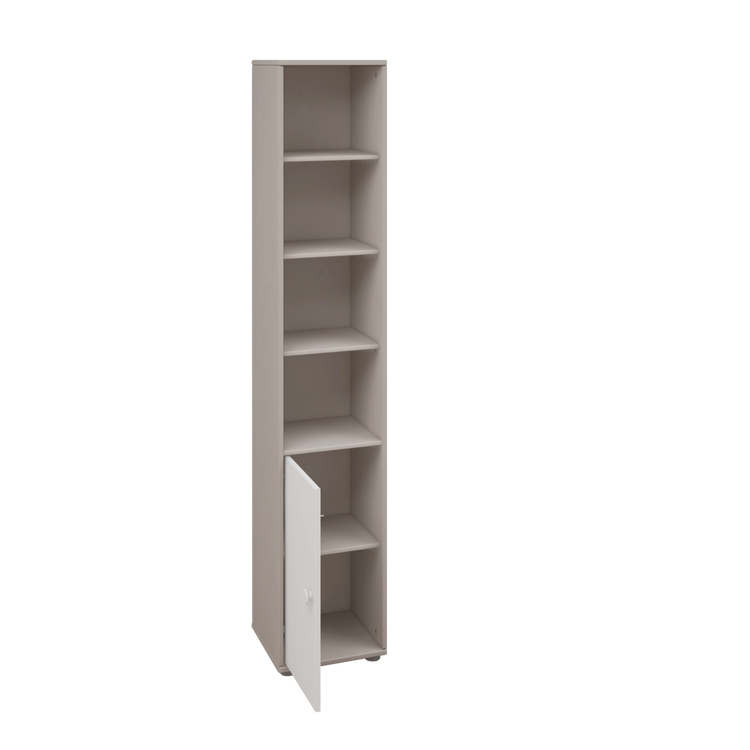 Flexa. Στενή ψηλή βιβλιοθήκη Classic, λευκό πόμολο - Γκρι ντεκαπέ/ λευκό/ λευκό