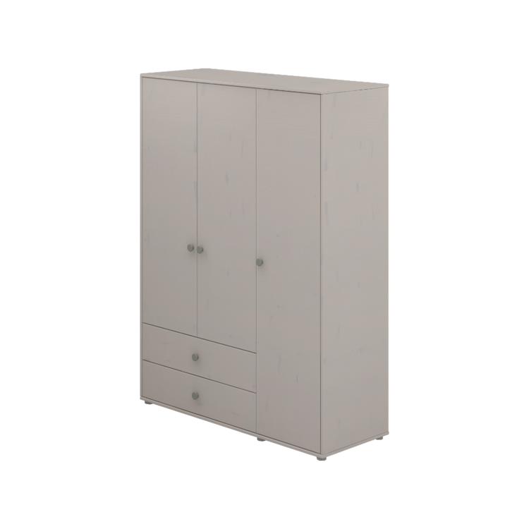 Flexa. Classic wardrobe with extra high and natural green knobs - Grey washed