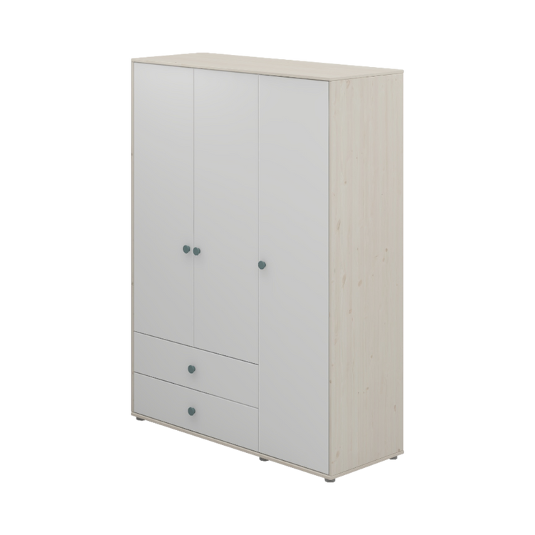 Flexa. Classic wardrobe with extra high and light teal knobs - White washed