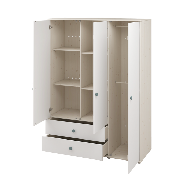 Flexa. Classic wardrobe with extra high and light teal knobs - White washed