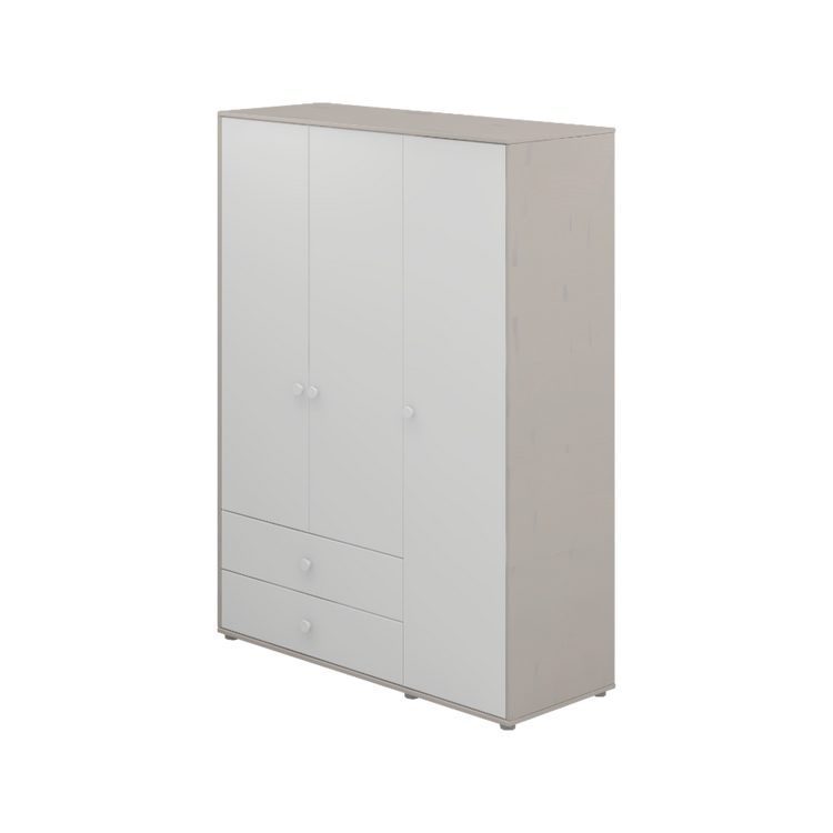 Flexa. Classic wardrobe with extra high and white knobs - Grey washed