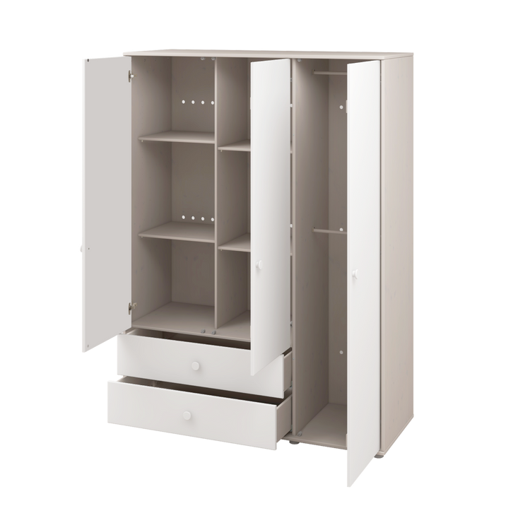 Flexa. Classic wardrobe with extra high and white knobs - Grey washed