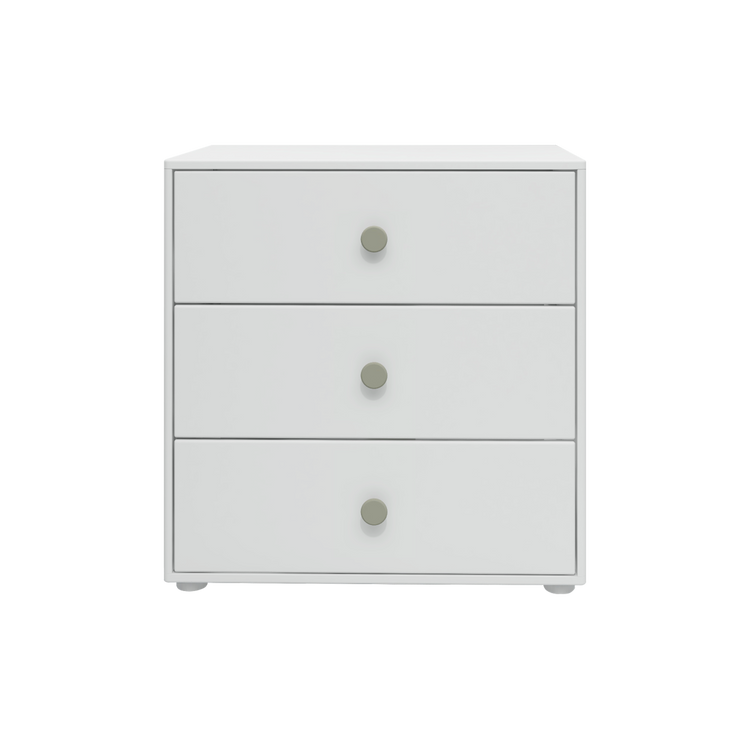 Flexa. Roomie chest with three drawer, natural green knobs  - White