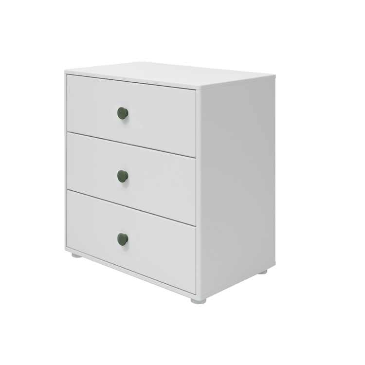 Flexa. Roomie chest with three drawer, deep green knobs  - White
