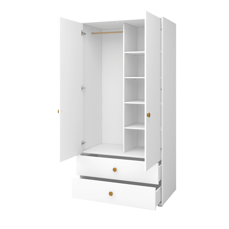 Flexa. Roomie wardrobe with extra high and mustard knobs - White