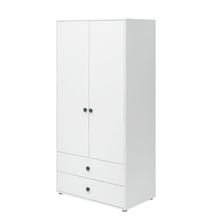 Flexa. Roomie wardrobe with extra high and deep green knobs - White