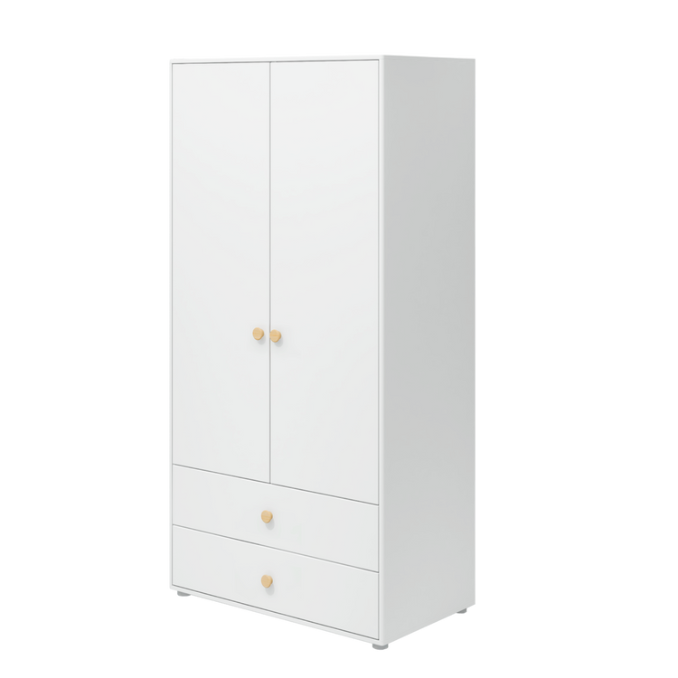 Flexa. Roomie wardrobe with extra high and wooden knobs - White / Natural