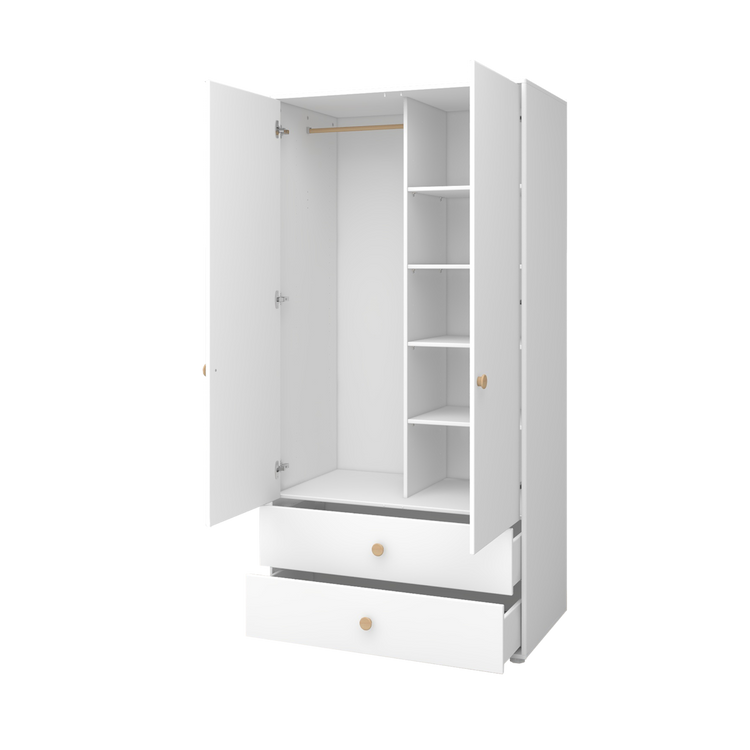 Flexa. Roomie wardrobe with extra high and wooden knobs - White / Natural