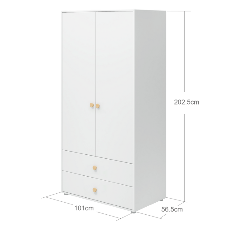 Flexa. Roomie wardrobe with extra high and wooden knobs - White / Natural