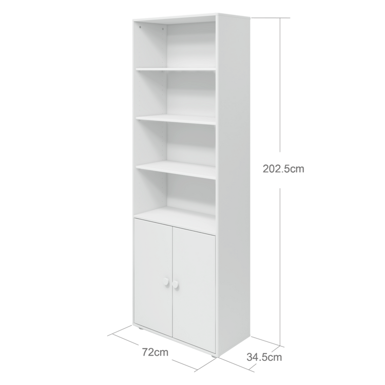 Flexa. Βιβλιοθήκη με δυο πόρτες maxi Roomie, πόμολα λευκά - Λευκό/ λευκό