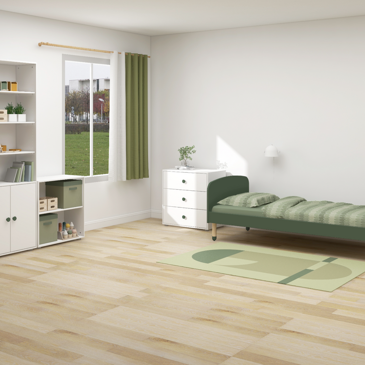 Flexa. Βιβλιοθήκη με δυο πόρτες maxi Roomie, πόμολα σκούρο πράσινο - Λευκό/ σκούρο πράσινο