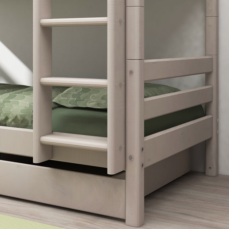 Flexa. Classic bunk bed with straight ladder and two drawers -210cm - Grey washed