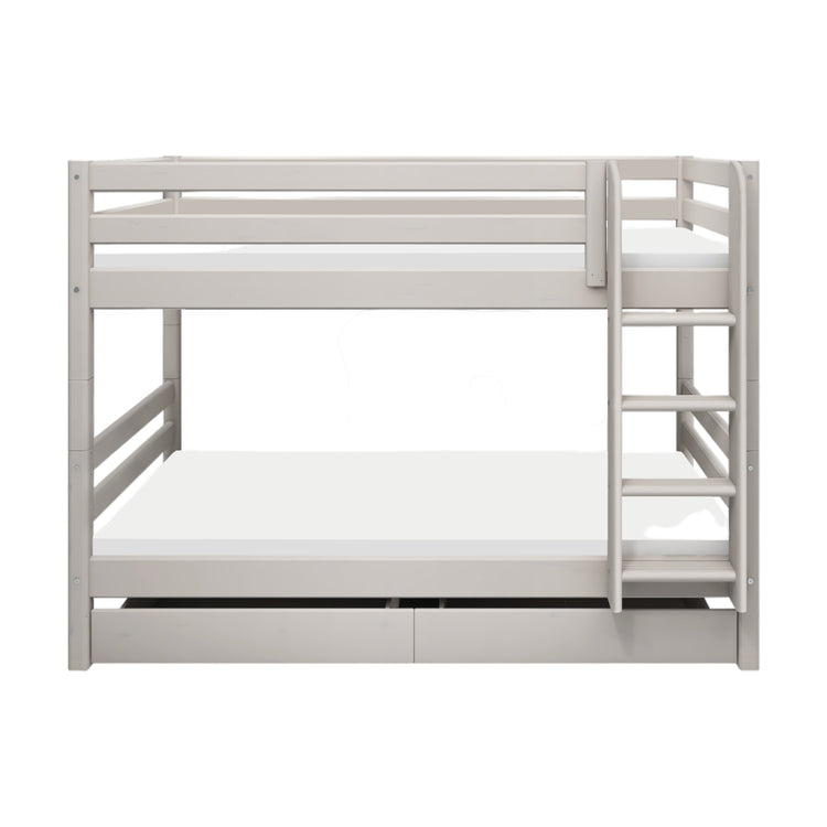 Flexa. Classic bunk bed with straight ladder and two drawers -210cm - Grey washed