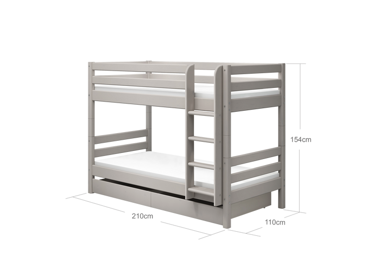 Flexa. Classic bunk bed with straight ladder and two drawers -210cm - Grey washed