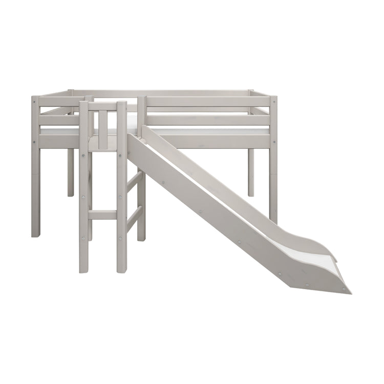 Flexa. Classic mid-high bed with platform and a slide - 210cm - Grey washed