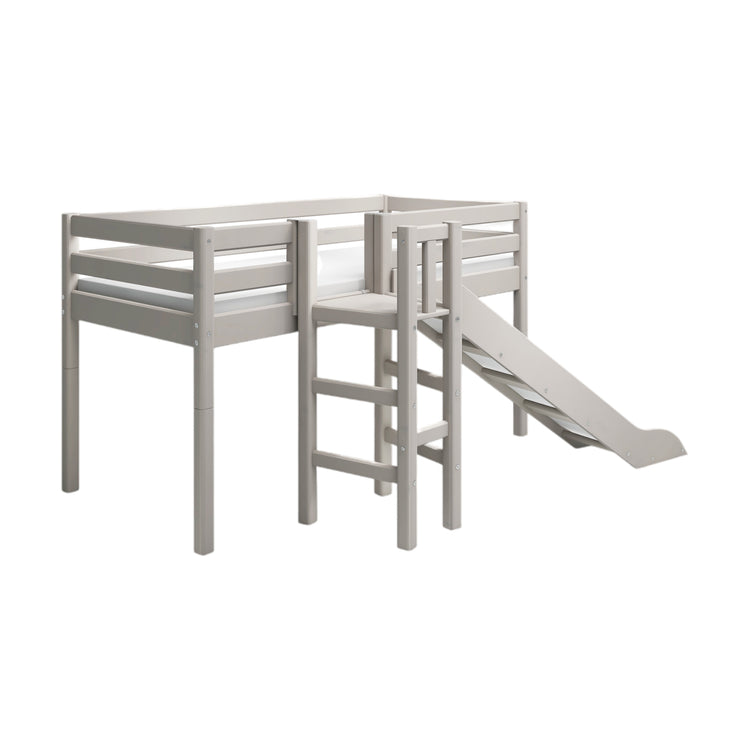 Flexa. Classic mid-high bed with platform and a slide - 210cm - Grey washed