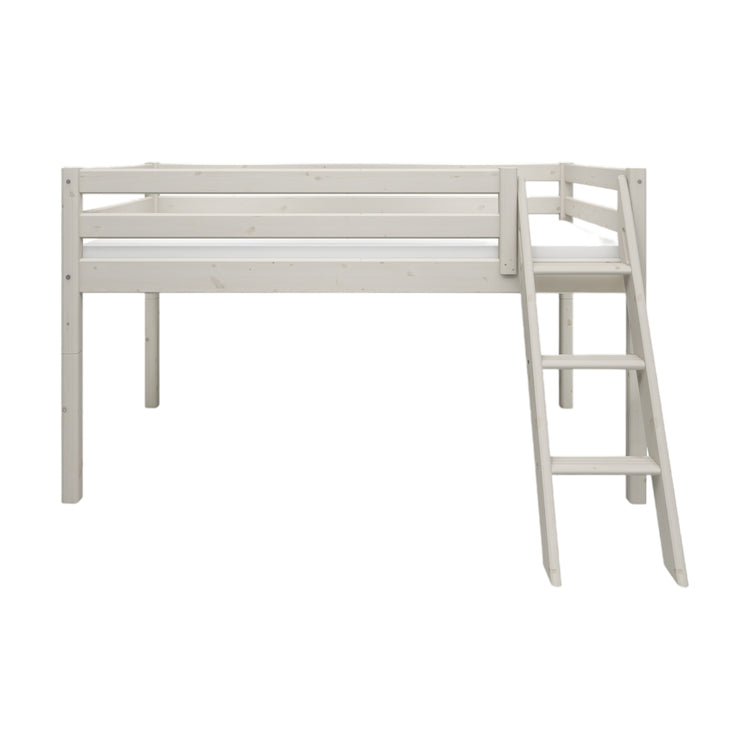 Flexa. Classic mid-high bed with slanting ladder - 210cm - White washed