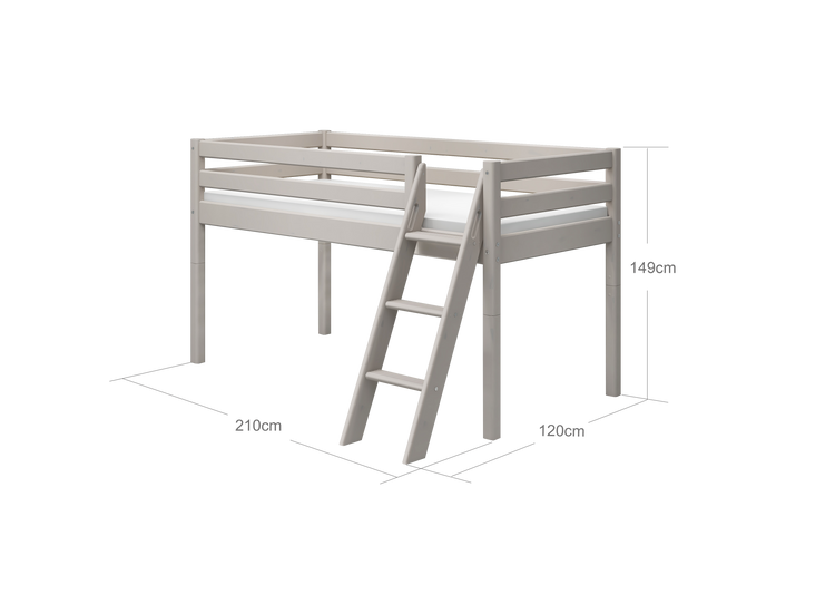 Flexa. Classic mid-high bed with slanting ladder - 210cm - Grey washed