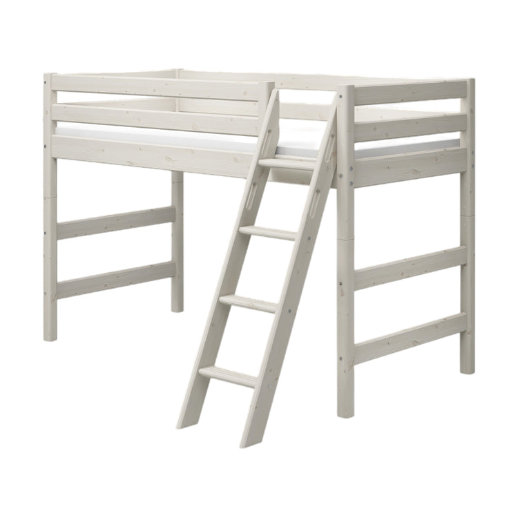 Flexa. Classic semi-high bed with slanting ladder - 210cm - White washed