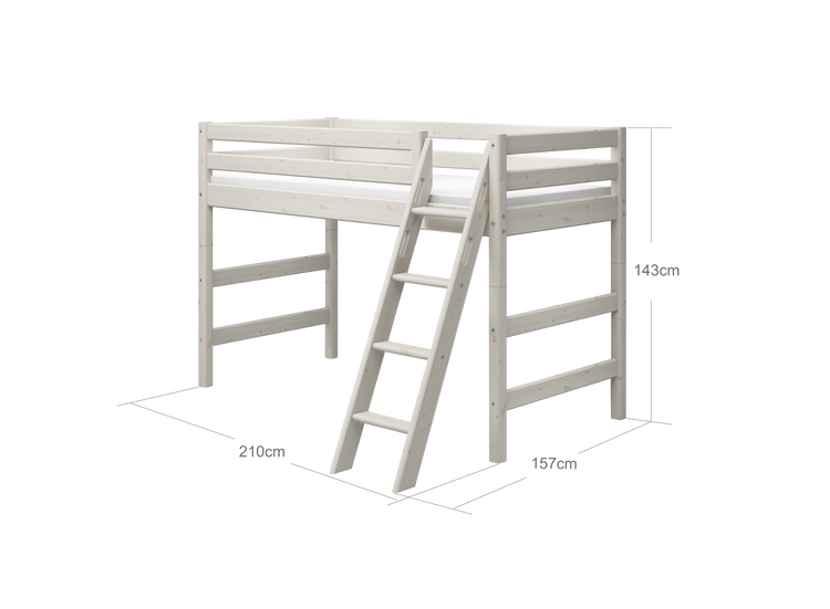 Flexa. Κρεβάτι ημίψηλο Classic με κεκλιμένη σκάλα - 210εκ - Λευκό ντεκαπέ