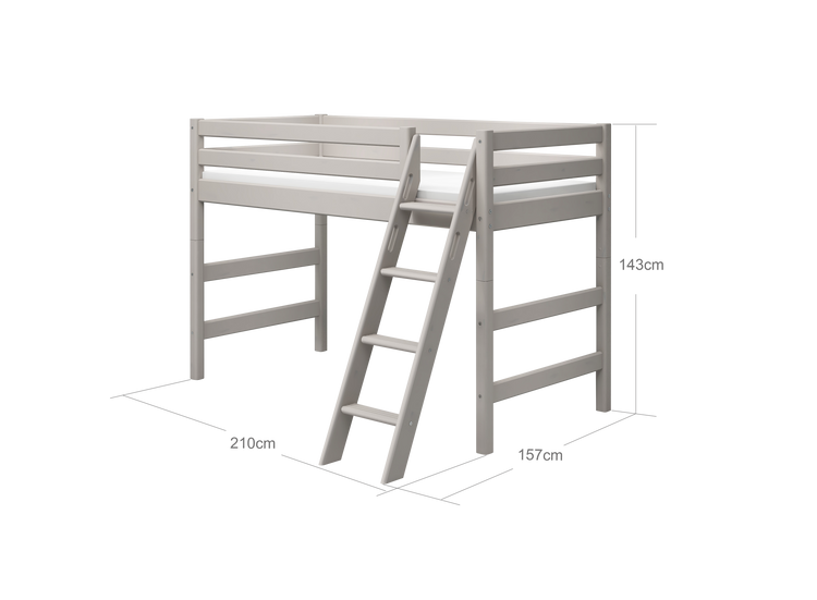 Flexa. Classic semi-high bed with slanting ladder - 210cm - Grey washed