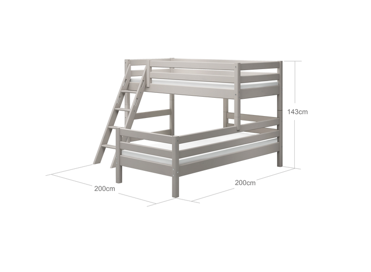 Flexa. Classic semi-high bed with single Classic bed and slanting ladder - 200cm - Grey washed