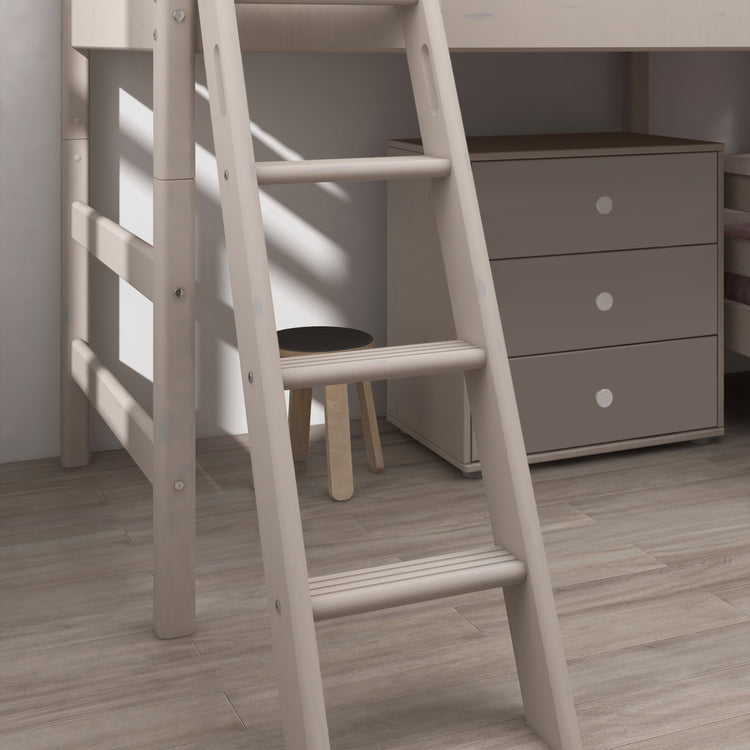 Flexa. Classic semi-high bed with single Classic bed and slanting ladder - 210cm - Grey washed
