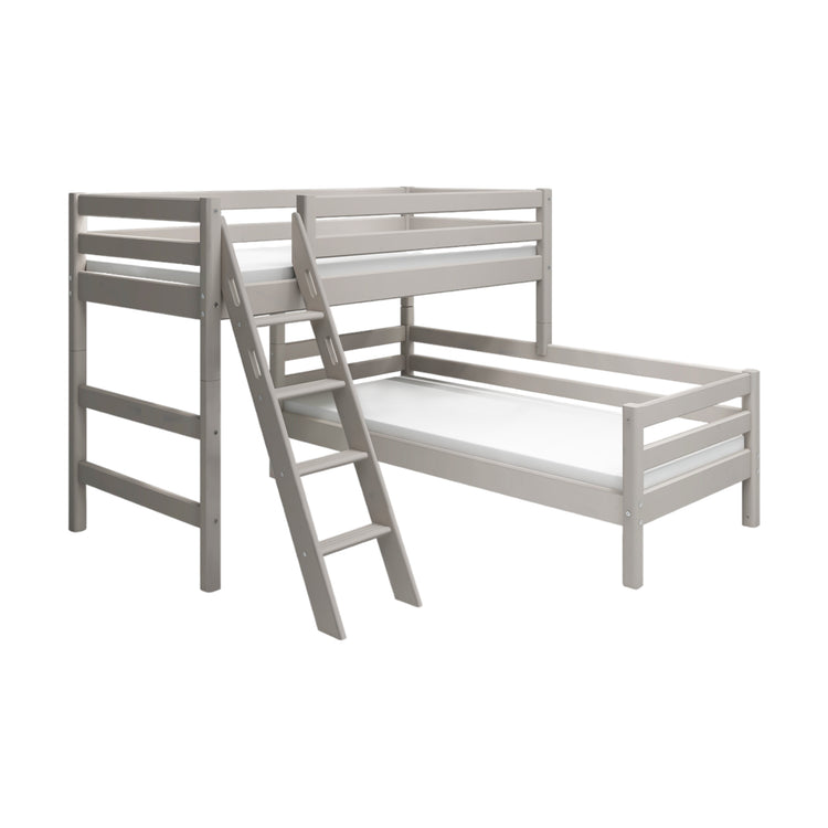Flexa. Classic semi-high bed with single Classic bed and slanting ladder - 210cm - Grey washed